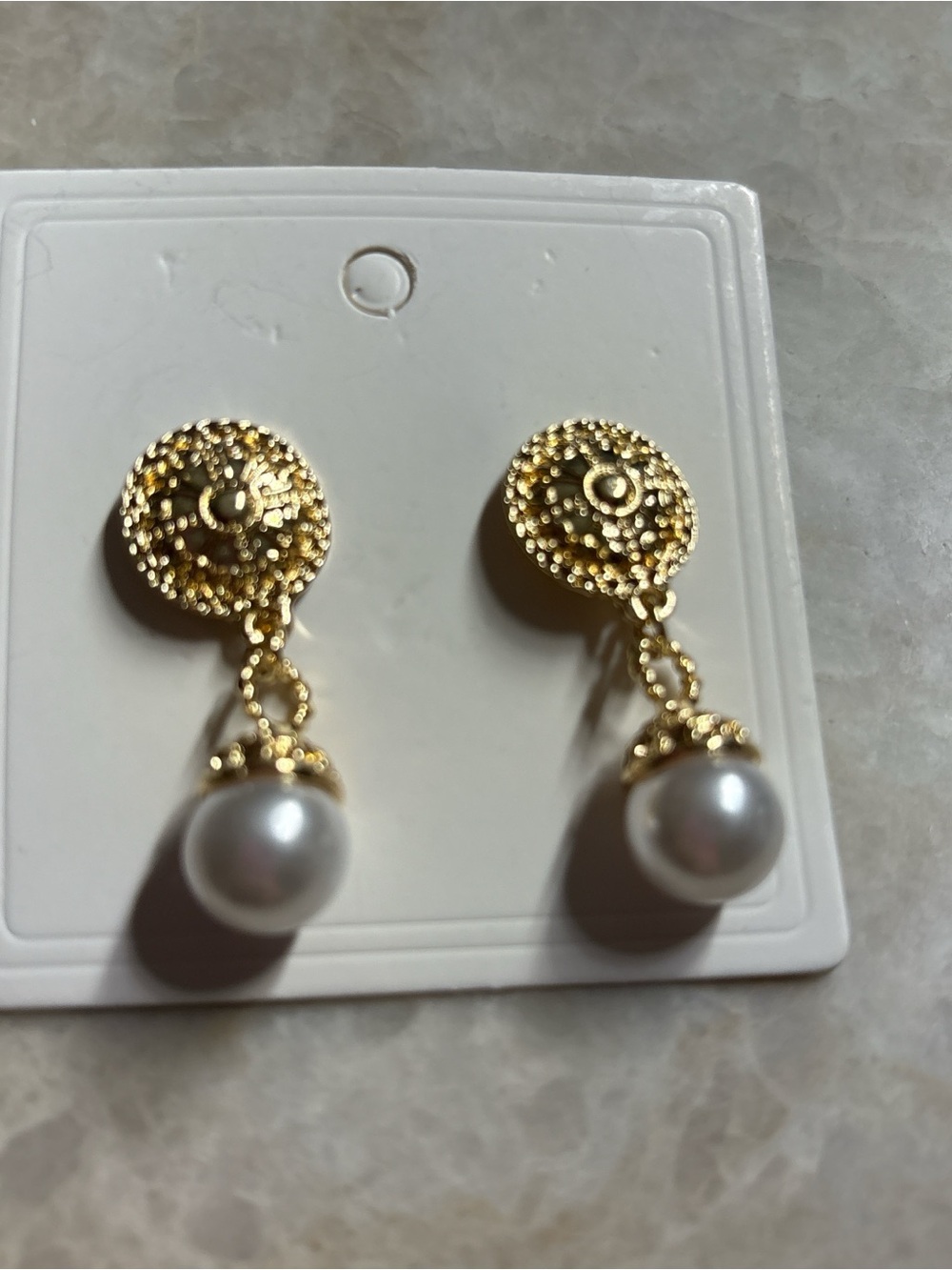 Vintage Gold and White Pearl Drop Earrings